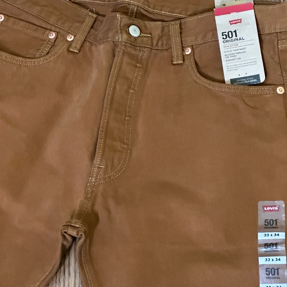 Levi's 501 Jeans Original Button Fly Color Mustard Brown - Picture 4 of 4